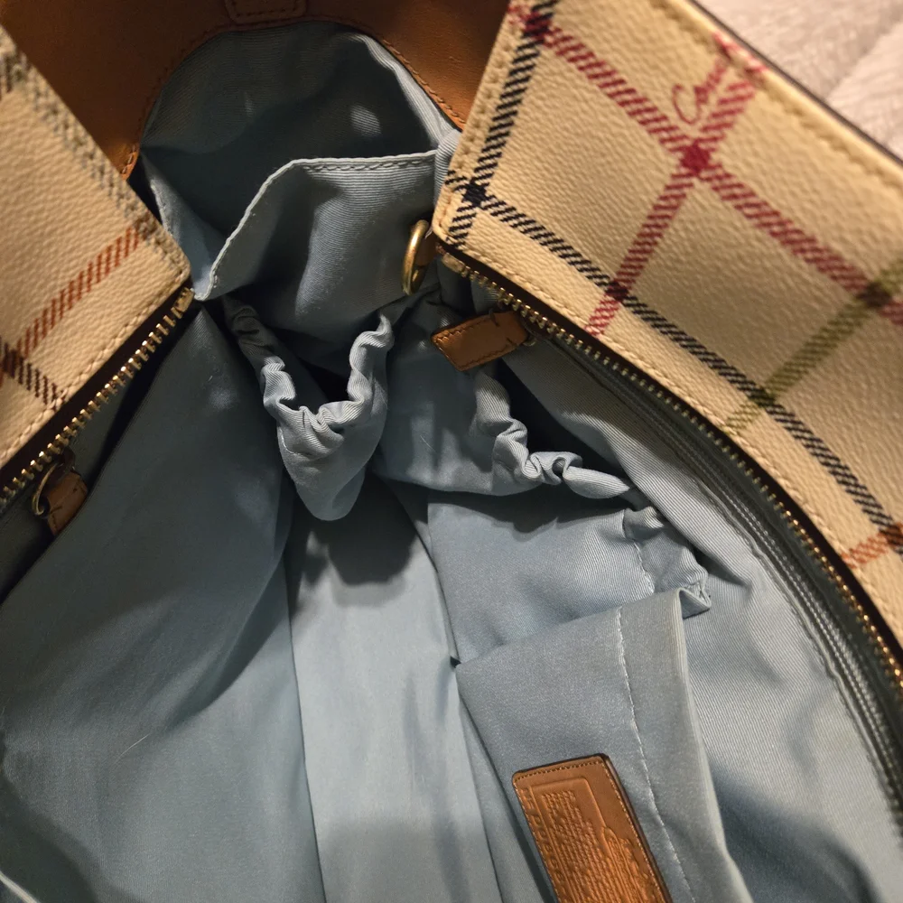 Coach Tatersall Diaper Bag - Blue and Tan